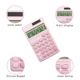 Basic Standard Calculators Small Digital Desktop Calculator with 8-Digit LCD Display, Battery Solar Power Smart Calculator Pocket Size for Kids for Home School (Pink 2pcs)