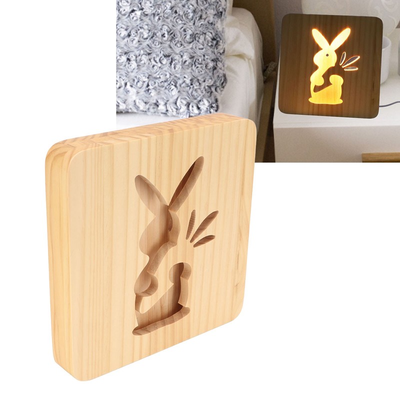 Wooden Carving Night Light Rabbit Shape Soft Light Eye Protection