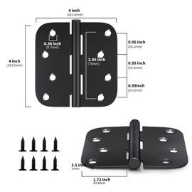 goldenwarm 12 Pack Interior and Exterior Door Hinges Matte Black Door Hinges 4 inch x 4 inch Door Hinges with 5/8" Radius Corners