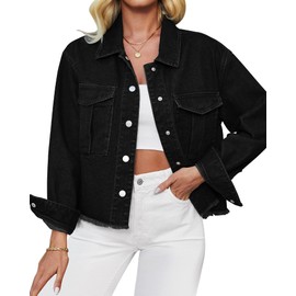 luvamia Womens Jean Jacket Black Denim Jacket Womens Denim Jacket Western Jackets For Women Spring Jackets For Women Women'S Denim Shirt Denim Outfit Size Large Size 12 14