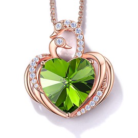 JD & P Valentine's Day Swan Necklace for Women, Silver Plated Heart Crystal August Birthstone Pendant Necklace, Mother's Day Christmas Holiday Anniversary Birthday Gifts for Her Wife Girlfriend Mom