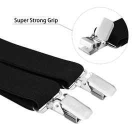 Buyless Fashion Mens Suspenders - 48" Elastic Adjustable Heavy Duty 2" Wide - X Back - 5116-Black