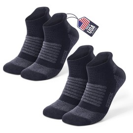 SAMSOX 2-Pair Merino Wool Running Socks, Made in USA, Black XL