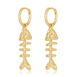 Gold Fish Bone Dangle Earrings for Women Gold Hoop Earrings Fashion Statement Beach Jewelry