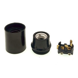 E12 Candelabra Base Lamp Holder Light Socket,Glo-Shine E12 Keyless Bakelite Lamp Holder (Black,3-Pack)
