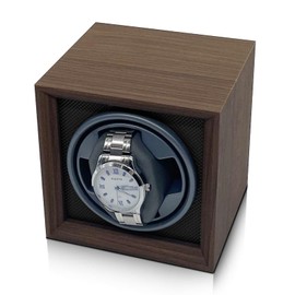 LIAN Automatic Single Watch Winder with Japanese Mabuchi Quiet Motor Wooden PU Leather Soft Flexible Memory Foam Watch Pillows for Men's and Women's Watches BlackGrey