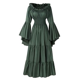 Renaissance Chemise 100% Cotton Medieval Dress Costume Mythic Mystic Forest Sword Mistress (Regular, Green)