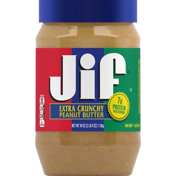 Jif Extra Crunchy Peanut Butter, 40 Ounces, 7g (7% DV) of Protein per Serving, Packed with Peanuts for Extra Crunch, No Stir Peanut Butter
