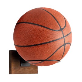 Zfseyuh Wall Mount Sports Ball Rack, Metal Ball Holder, Black, Basketball Holder with Wooden Plate Mounting Brackets and Screws for Basketballs, Volleyball, Football, Rugby (Black)