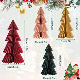 SUNBEAUTY Pack of 4 Table Decoration Christmas Brown Paper Christmas Tree Decoration Green Paper Honeycomb Paper Trees Red Christmas Decoration Indoor Light Pink Reusable Christmas Decoration