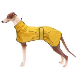 Greyhound Raincoat, Whippet Raincoats with Reflective Bar, Rain/Waterproof, Adjustable Vest - Stylish Dog Coat for Greyhounds, Lurchers and Whippets - Yellow - S