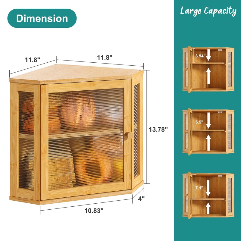 Vriccc Corner Bread Box, Bamboo Bread Box for Kitchen Countertop,