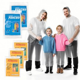 RAINFLOW 5PCS Disposable Rain Ponchos - 3PCS Rain Ponchos for Adults + 2PCS Kids Rain Poncho Waterproof Clear Raincoat With Hood Rain Jacket for Women and Men, Camping, Travel, Theme Parks, Hiking