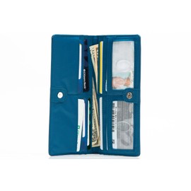 Big Skinny Women's Executive Leather Bi-Fold Checkbook Slim Wallet, Holds Up to 40 Cards, Ocean Blue