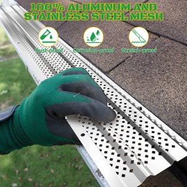 PPOLB Gutter Guards 5 inch, Aluminum Leaf Filter Rain Gutter Cover, 8 PCS 28FT DIY Raptor Gutter Guards Protection, Fits Any Roof or Gutter Type (Mill Finish)