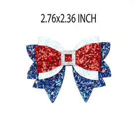 Independence Day Shoe Clips for Women, Glitter Sequin Bow Shoe Clips, Detachable Heels Accessories, Classic Shoes Decoration Charms for Flats Pumps Decor 2 Pcs Red White Blue
