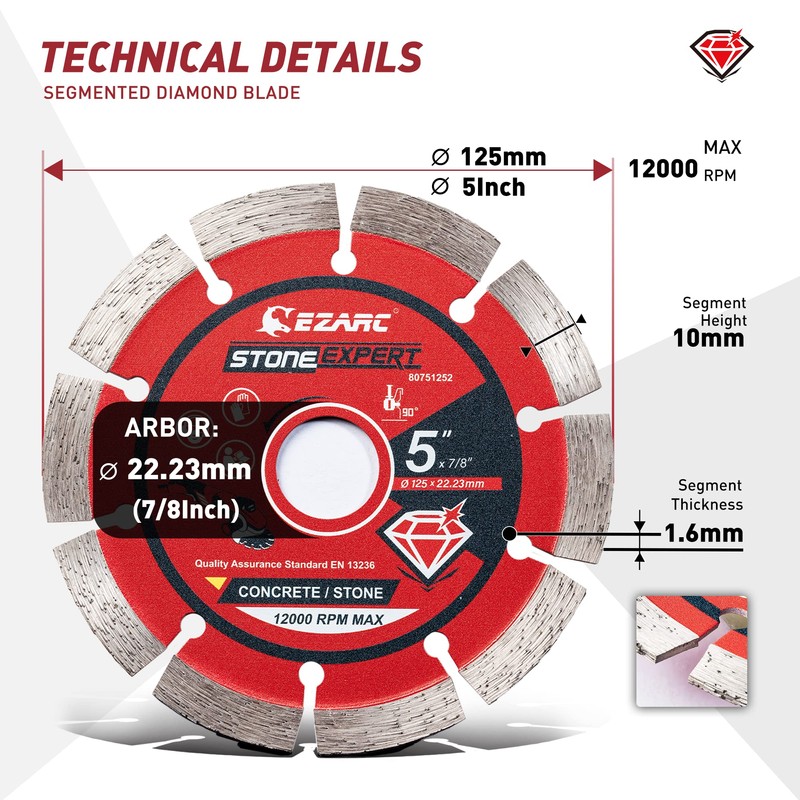 EZARC Diamond Cutting Discs, 125mm Segmented Diamond Cutting Blade for