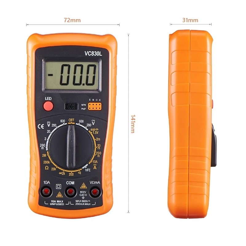 Digital Multimeter with Premium Probes, Measures AC/DC Voltage, Current, Resistance,