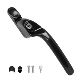 FixRello Window Handle 40mm Spindle - Offset Right-Handed espag Inline Locking Handle for DIY and Home Repairs - uPVC Window Handle - Comes with Screws, Caps and Key (Black, Right Hand)