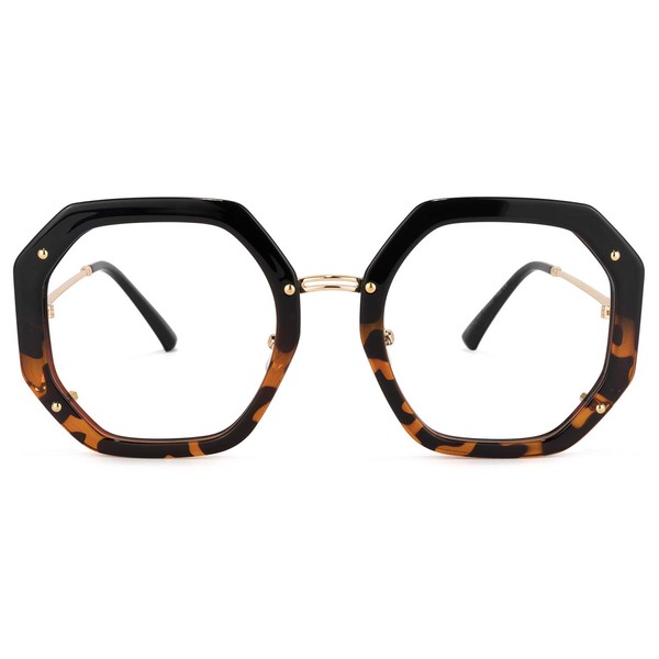 Zeelool Mariah ZOX459485 - Gafas geométricas de gran tamaño para mujeres con lentes transparentes sin receta, Tortoise, Sobredimensionado