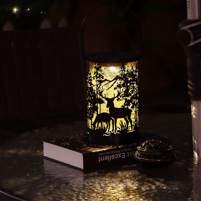 1-Pack Solar LED Lantern Outdoor Hanging Lamp Wrought Iron Deer