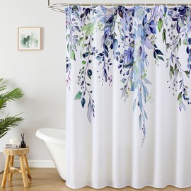 Cortina de ducha verde con eucalipto impermeable de Colorful Star, juego con ganchos, decoración de baño minimalista con eucalipto, diseño de flores en acuarela, cortina de baño lavable con hojas de