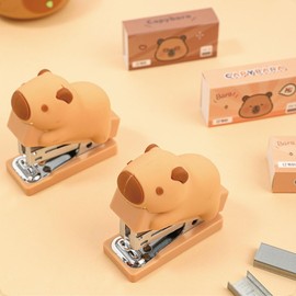 Cute Capybara Desktop Stapler with Staples, Small Mini Office Stapler, Kids Cartoon Capybara Staplers for Desk, Handheld Stapler for Home Office (Capybara)