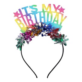Maobeez Birthday Headband, Colorful Its My Birthday Tiara Crowns, Glitter Rainbow Tassel Tiara Accessories, Bling Happy Birth-day Crown with Color Strips for Women & Kids
