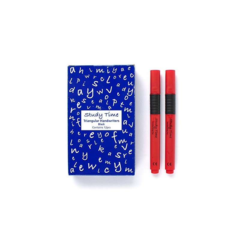 Study Time Triangular Handwriting Pens - Black (Pack of 12)