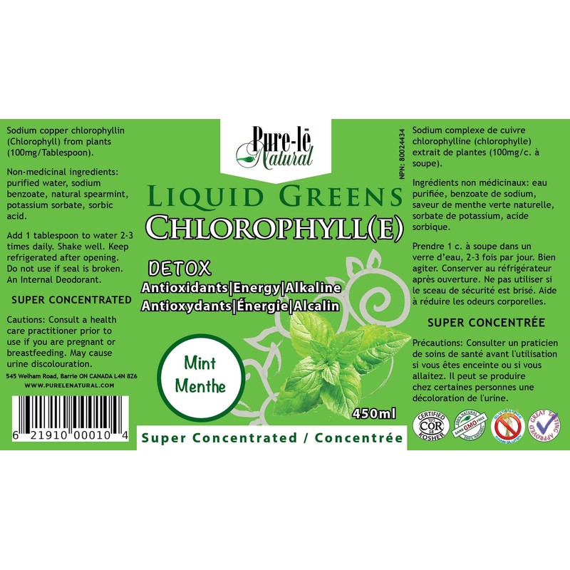 Liquid Greens Chlorophyll Mint 450ml - Balance pH, Energize, Detox