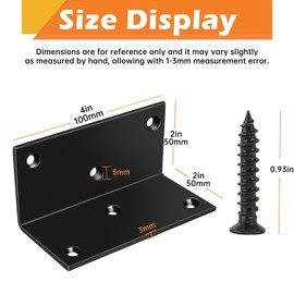 L Brackets for Wood 4 Pack,2x4 Angle Brackets for Brace Shelves Furniture, Corner Brackets with Screws Set, Metal Joint Corner Brace for DIY Handcraft Wood Connector,Black