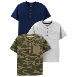 Simple Joys by Carter's Baby Boys' 3-Pack Short-Sleeve Tee Shirts, Green Camo/Grey Heather/Navy, 2T