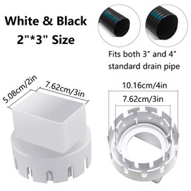 5.08 * 7.62cm/2 * 3in Black-PVC Downspout Adapter, Connects Downspout Sewer and Drain Pipe Roof Rain Gutter downspout Extensions Universal