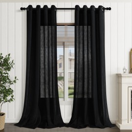 Black Linen Curtains 108 Inches Long 2 Panels for Living Room Divider Grommet Extra Long Black Drapes Neutral Modern Semi Sheer Bay Window Curtain 108 Inch for Cabin Bedroom Sliding Door 9 Ft Tall