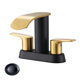 Waterfall Bathroom Sink Faucets:WOWOW Bathroom Faucets Black and Gold,4 inch Centerset Sink Faucet,2 or 3 Holes Two Handles Faucet with Pop up Drain,Modern Lavatory Faucet