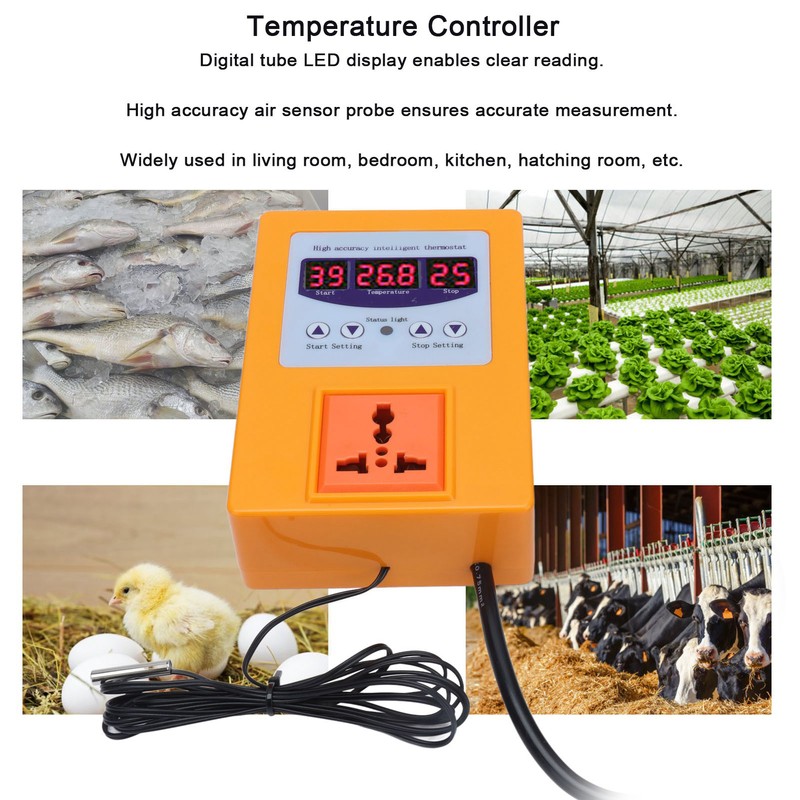 Temperature Controller Digital Display Thermostat Temp Regulator with Sensor AC110‑240VAU