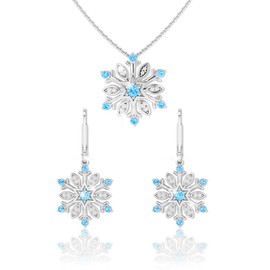 Belinda Jewelz Juego de arete y collar con colgante de copo de nieve de plata de ley, Gema, topacio azul suizo