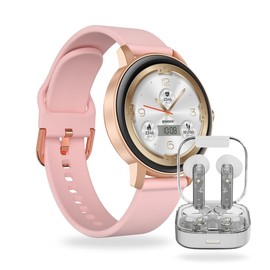 BINDEN Kit ERA One Lite Rosa Asistente de Voz Siri Hey Google Realiza Llamadas Notificaciones Salud Deportes Batería 7 Días + Audífonos Funky Semi In Ear Tecnología BNC Compatible con iOS Android