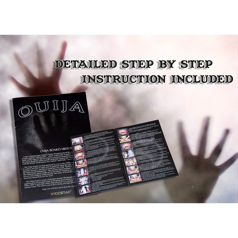 WICCSTAR Wooden black Ouija board game with planchette and detailed