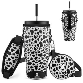 Leopard Pattern Water Bottle Bag, 1 Count Portable Water Bottle Storage Bag with Adjustable Shoulder Strap, Drinkware Accessories for Outdoor Hiking Travel Picnic, Kitchen Gadgets - Color: Pure black, Specification: 1 Count
