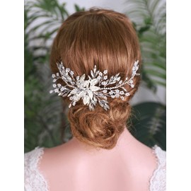 YERTTER Bride Handmade Hair Vine Silver Wedding Headband Leaf Crystal Rhinstone Hair Vines Bridal Headpieces Pearl Headband Hair Accessories