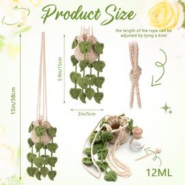 DaisyInner 12 Pcs Plant Car Accessory Set Include Steering Wheel Cover Empty Crochet Air Freshener 2 Leaves Cup Mat 3 Miniature Pottery Planters 4 Daisy Air Vent Clips for Hanging Ornament