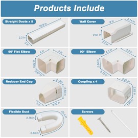 3" 10Ft Mini Split Line Set Cover,PVC line set cover kit for mini split with Flexible Duct,Decorative Air Conditioner, HAVC and Heat Pumps, White