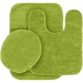 TRP Flannel Shaggy Lime Green Chenille Bathroom Rugs Set 3 Piece Ultra Plush Soft | Non Slip Rubber Backing Extra Absorbent Comfy Cozy Underfoot Feel | Durable Luxurious Design Solid Color Washable