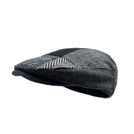 DAIDEM Multi Pattern Patchwork Wool Blend Gatsby Newsboy Ivy Hat Herringbone Golf Cap (Grey, Large/X-Large)