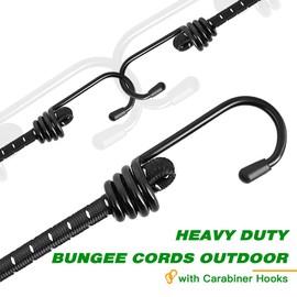 RIO Direct Bungee Cords with Hooks 48 inch - Black Bungee Cords Heavy Duty Outdoor - Assorted Sizes Elastic Bungee Straps for Tarps, Tents, Camping, Bike Rack, Luggage, Cargo, Roof Rack - 6 Pack