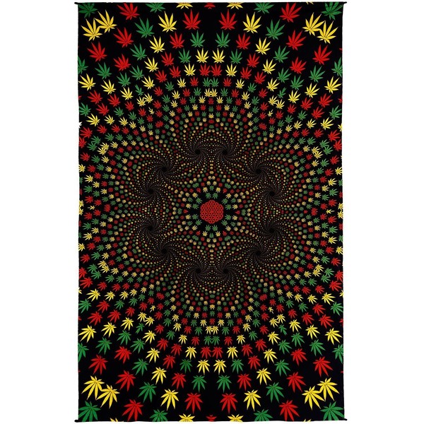 Sunshine Joy 3D Weed Vortex Rasta Tapestry Tablecloth Wall Art Beach Sheet Huge 60x90 Inches - Amazing 3D Effects