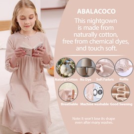 ABALACOCO Girls Organic Cotton Nightgown for Toddler Sleepwear Pajama Dress,Home Nightshirt Short Long Sleeve Soft Wear 2-14T (2-4 Years, 01#Stripe)