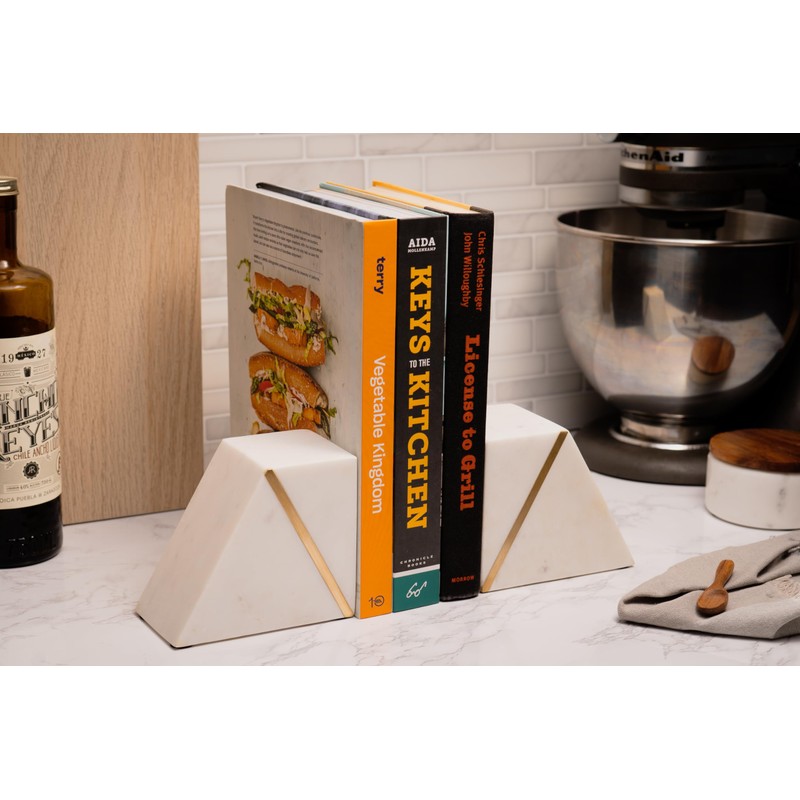 Cork & Mill Marble Book Ends for Shelves, Decorative Bookends