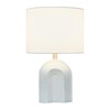 Creative Co-Op Carved Arch Stoneware Table Lamp with Linen Drum